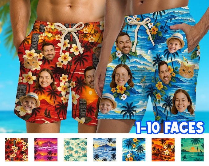 Custom Hawaiian Shorts With Face, Personalized Aloha Hawaiian Shorts, Customize Face for Pet Men Women, Funny Custom Hawaii Beach Shorts