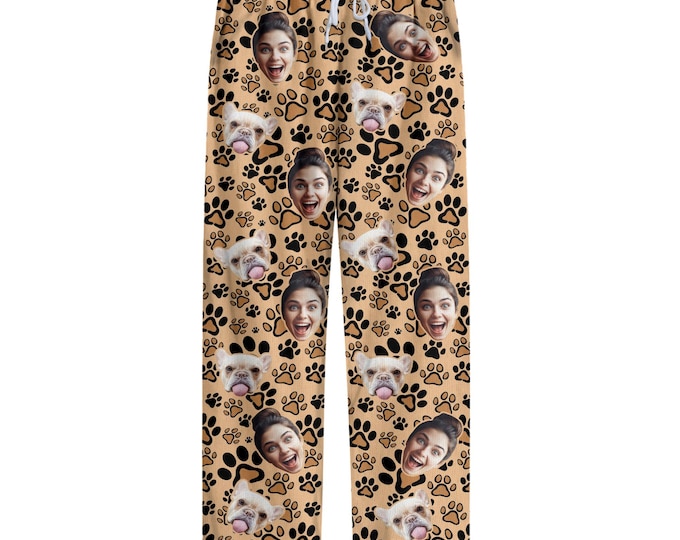 Custom Face Pajama Long & Short Set, Personalized PJs with Dog Photo Gift Holiday, Funny Pet Pajama Pants, Matching Dog and Owner Pajamas
