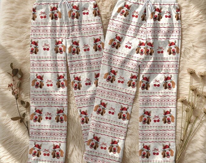 Custom Pet Pajamas Set for Women, Personalized Dog Face on PJs with Photo, Funny Pet Pajama Pants, Matching Dog and Owner Christmas Pajamas