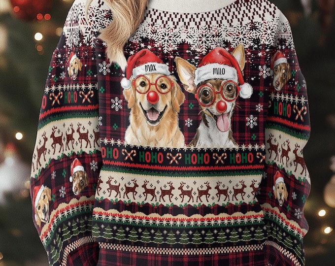 Custom Face Family Christmas Sweater for Men, Women & Kids, Custom Pet Ugly Sweatshirt with Photo, Funny Christmas Jumper Trending Holiday