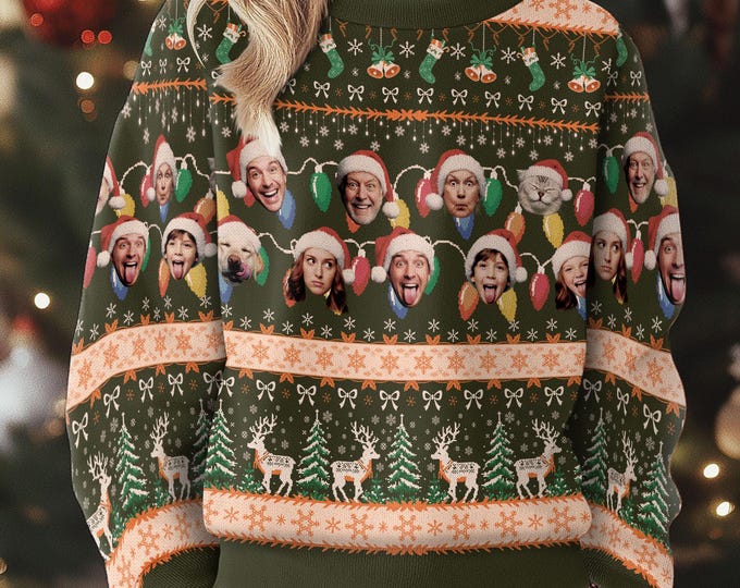 Custom Face Family Christmas Sweater for Men, Women & Kids, Custom Pet Ugly Sweatshirt with Photo, Funny Christmas Jumper Trending Holiday