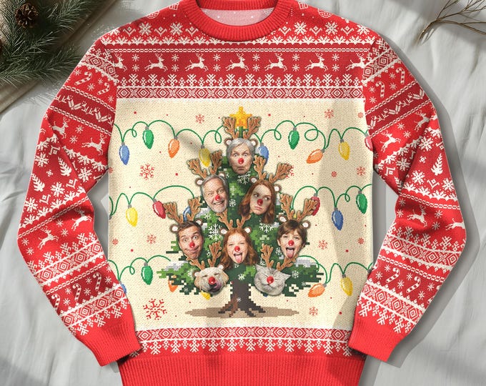 Custom Face Family Christmas Sweater for Men, Women & Kids, Custom Pet Ugly Sweatshirt with Photo, Funny Christmas Jumper Trending Holiday