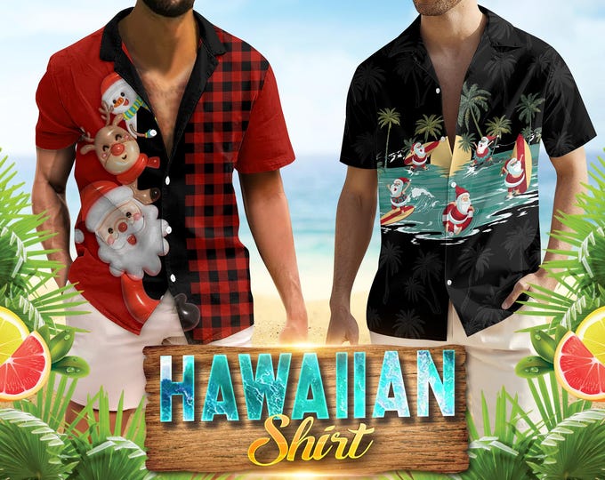 Custom Santa Hawaiian Shirt With Face, Personalized Christmas Hawaiian Shirt, Secret Xmas Gifts for Men Women, Christmas Matching Shirts