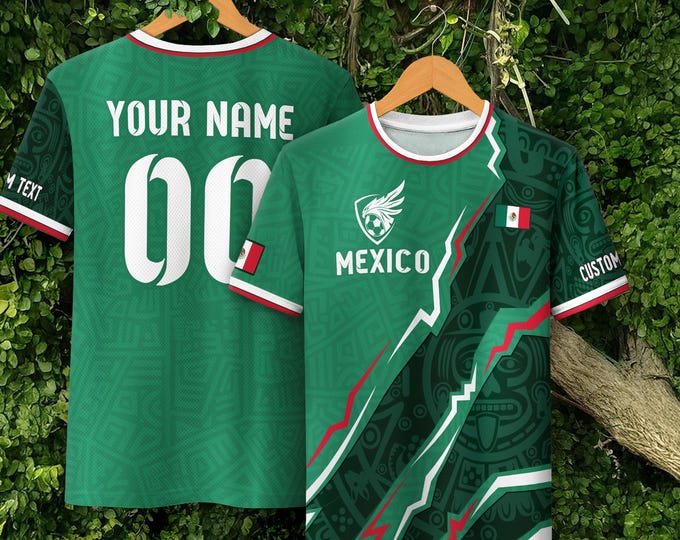 Personalized Mexican Soccer Shirts for Men & Kids, Mexico Soccer Jersey Custom Name Number, Soccer Fan Gifts, Game Day Football Jerseys
