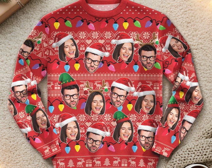 Custom Face Christmas Sweatshirt For Men Women, Custom Ugly Sweatshirt, Personalized Pet Christmas Sweatshirt, Funny Christmas Jumper Gift