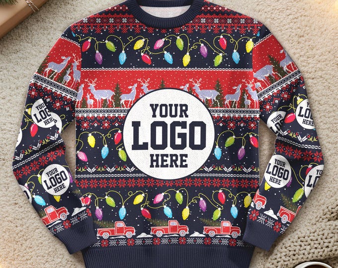 Custom Logo Ugly Sweater, Personalized Company Xmas Sweatshirt, Funny Christmas Jumpers for Men & Women, Business Logo Matching Gift Team