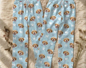 Custom Pet Pajamas Long or Short Set, Personalized Dog Face on PJs with Photo, Funny Pet Pajama Pants, Matching Dog and Owner Pajamas