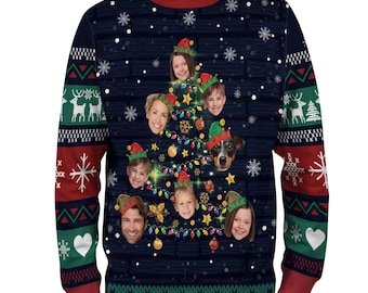 Custom Face Christmas Sweatshirt For Men Women, Funny Family Tree Christmas Ugly Sweater Shirt, Matching Sweatshirts for Reunion Festie