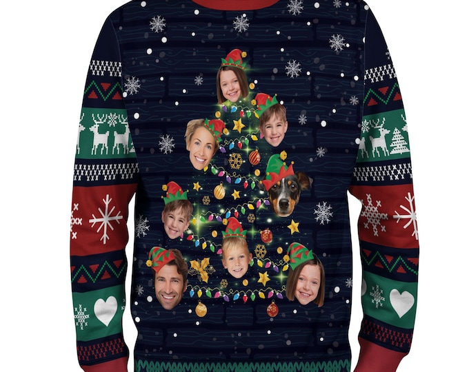 Custom Face Christmas Sweater For Men Women, Funny Family Tree Christmas Ugly Sweater Shirt, Matching Sweatshirts for Reunion Festie