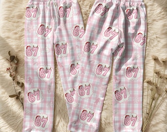 67 Pajamas Pants,  Six Seven Meme Sleep Pants,  Funny Christmas 67 Pajama Outfit, Family Holiday Sleepwear Set