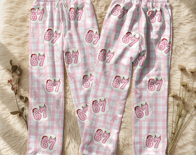 67 Pajamas Pants,  Six Seven Meme Sleep Pants,  Funny Christmas 67 Pajama Outfit, Family Holiday Sleepwear Set