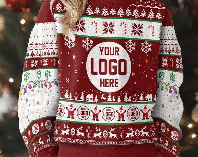 Custom Logo Ugly Sweater, Personalized Company Xmas Sweatshirt, Funny Christmas Jumpers for Men & Women, Business Logo Matching Gift Team