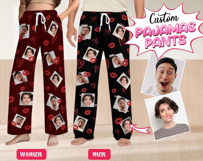 Personalized Pajamas Pants For Men Women, Custom Pajamas With Photo Dog Cat Photo, Customized Pjs Bottoms Gift For Couple, Valentines Gifts