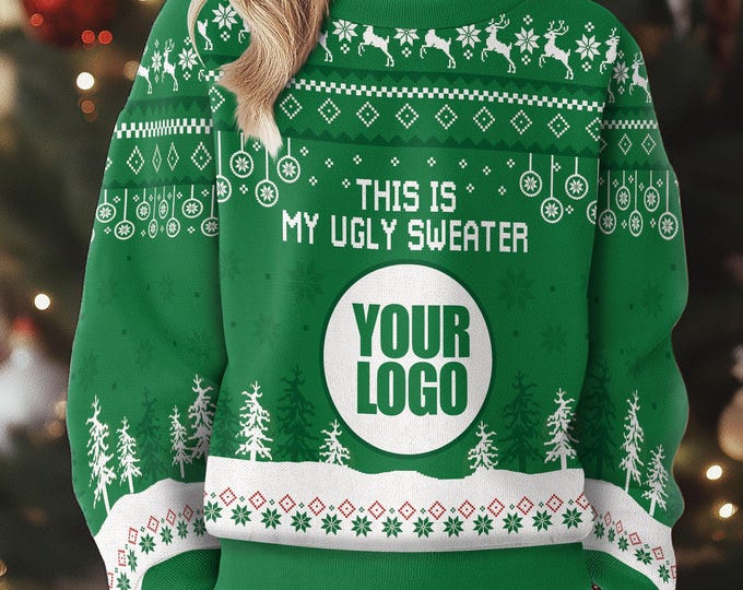 Custom Logo Ugly Sweater, Personalized Company Xmas Sweatshirt, Funny Christmas Jumpers for Men & Women, Business Logo Shirt Gift Your Team