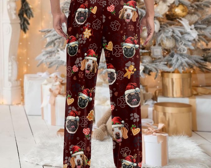 Custom Photo Pajamas, Matching Human and Pet Set, Personalized Pet Face Sleepwear, Short Set or Long Set, Fun Christmas Gift