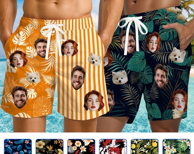 Custom Hawaiian Shorts With Face, Personalized Aloha Hawaiian Shirt, Customize Face for Pet Men Women, Funny Custom Bachelor Beach Party