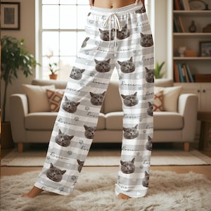 Spersonalizowana piżama ze zdjęciem dla zwierząt, spersonalizowana piżama dla zwierząt, pasujące ubranie rodzinne, uroczy prezent dla miłośnika zwierząt, spersonalizowany zestaw spodni piżamowych zdjęcie 11