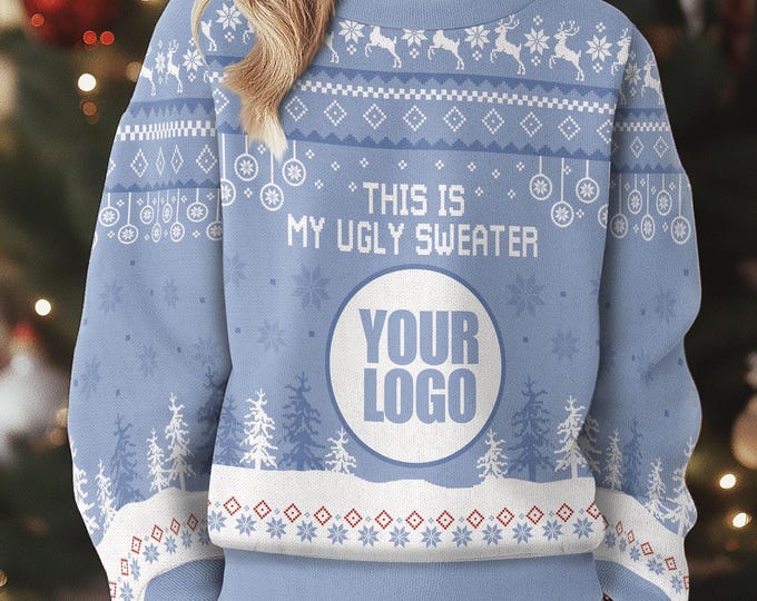 Custom Logo Ugly Sweater, Personalized Company Xmas Sweatshirt, Funny Christmas Jumpers for Men & Women, Business Logo Shirt Gift Your Team