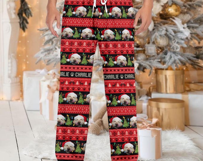 Custom Pet Photo  Pants – Personalized Pet Pajamas for Christmas, Matching Family Holiday Set, Cute Gift for Pet Lovers