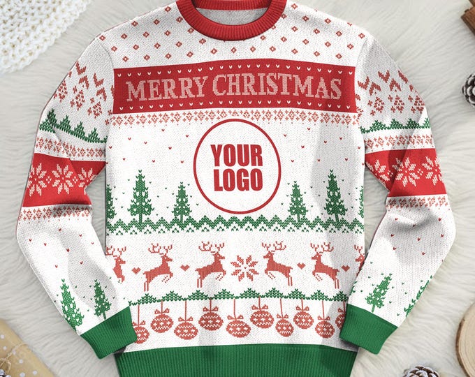 Custom Logo Ugly Sweater, Corporate Christmas Party Sweatshirt, Funny Business Holiday Apparel, Funny Christmas Jumpers Gift Your Team