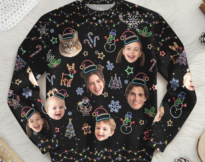 Custom Face Family Christmas Sweater, Custom Pet Ugly Sweatshirt with Photo, Matching Family Gift, Funny Christmas Jumper Trending Holiday