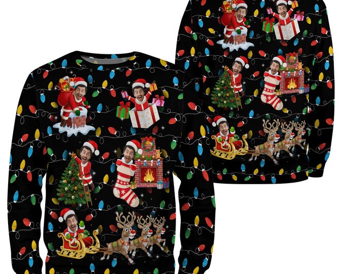 Custom Face Christmas Sweater For Men Women, Custom Santa Ugly Sweatshirt, Personalized Pet Christmas Sweater, Funny Custom Face Sweatshirt