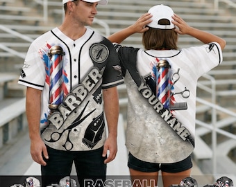Custom Name Baseball Jersey For Barber, Personalized Barber Baseball Jersey, Barber Men Women Outfit, Hair Stylist Gift, Barber Uniform Team