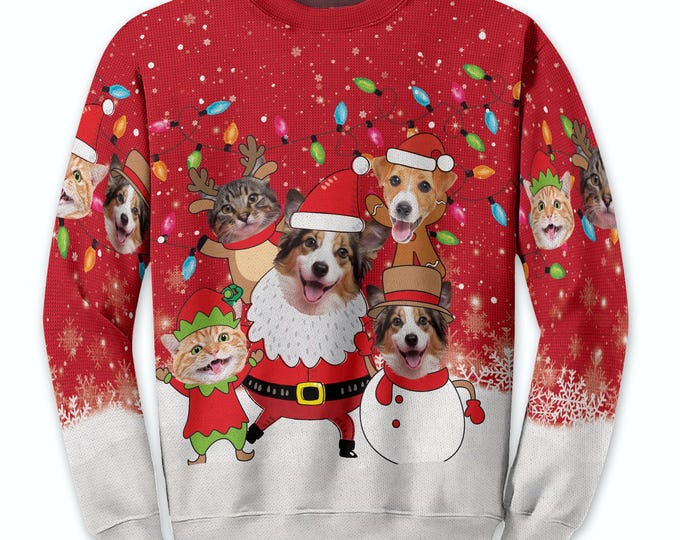 Custom Pet Face Christmas Sweatshirt For Men Women, Custom Ugly Sweatshirt, Personalized Christmas Sweatshirt, Funny Custom Face Sweatshirt