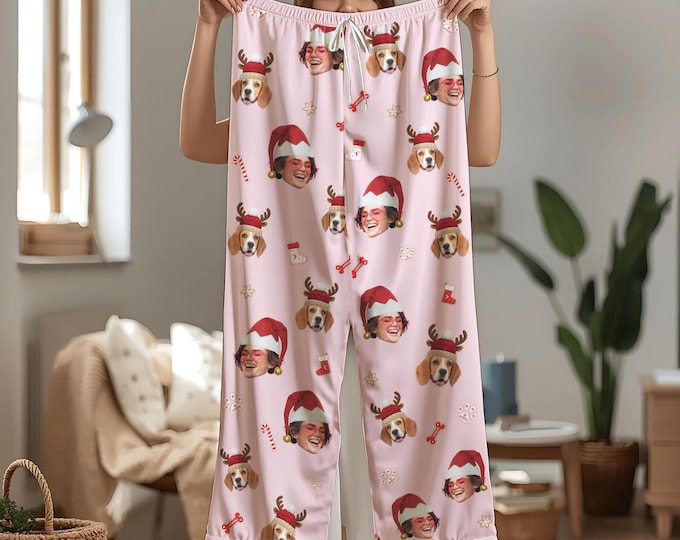 Custom Photo Pajamas, Matching Human and Pet, Dog and Cat Sleepwear, Personalized Pet Photo Pants, Short Set or Long Set, Fun Holiday Gift