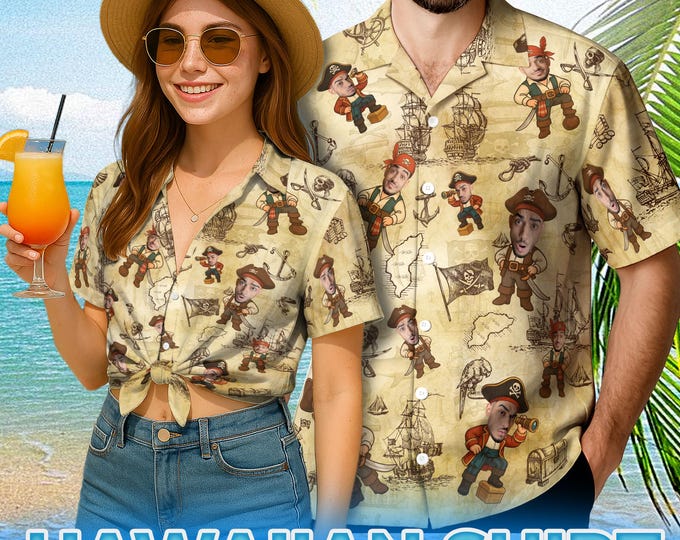 Custom Pirate Hawaii Shirt For Men, Personalized Gift For Pirate Lovers, Cruise Shirts For Men, Skull Pirate Mens Hawaiian Shirts