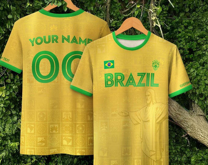 Personalized Brazil Soccer Jersey, Football Shirt, Youth Team Outfit, Adult Fanwear, Unique Game Day Design with Name Print