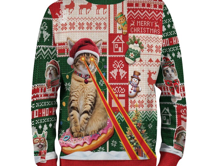 Custom Face Cat Christmas Sweatshirt, Custom Pet Ugly Sweatshirt, Personalized Dog Cat Christmas Sweatshirt, Funny Custom Face Sweatshirts