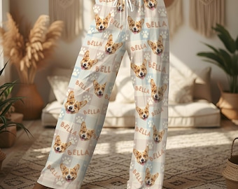 Custom Pet Pajamas Long or Short Set, Personalized Dog Face on PJs with Photo, Funny Pet Pajama Pants, Matching Dog and Owner Pajamas