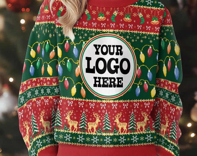 Custom Logo Ugly Sweater, Personalized Company Xmas Sweatshirt, Funny Christmas Jumpers for Men & Women, Business Logo Matching Gift Team
