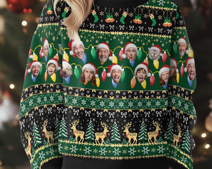 Custom Face Family Christmas Sweater for Men, Women & Kids, Custom Pet Ugly Sweatshirt with Photo, Funny Christmas Jumper Trending Holiday