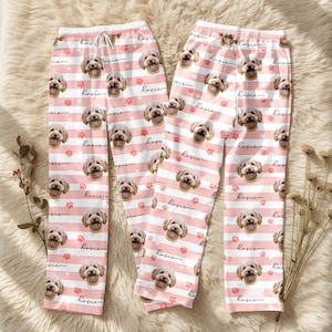 Spersonalizowana piżama ze zdjęciem dla zwierząt, spersonalizowana piżama dla zwierząt, pasujące ubranie rodzinne, uroczy prezent dla miłośnika zwierząt, spersonalizowany zestaw spodni piżamowych zdjęcie 12