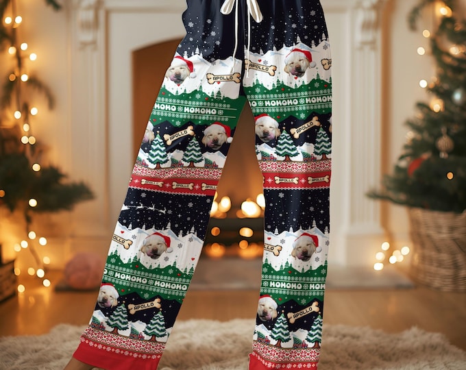 Custom Pet Photo  Pants – Personalized Pet Pajamas for Christmas, Matching Family Holiday Set, Cute Gift for Pet Lovers