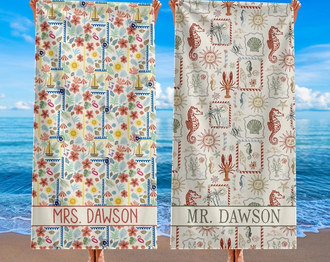 Custom Bride Beach Towel, Personalized Bride Beach Towel, Bachelorette Pool Towel, Vacation Gift, Wedding Beach Towel, Mrs. Beach Towel Gift