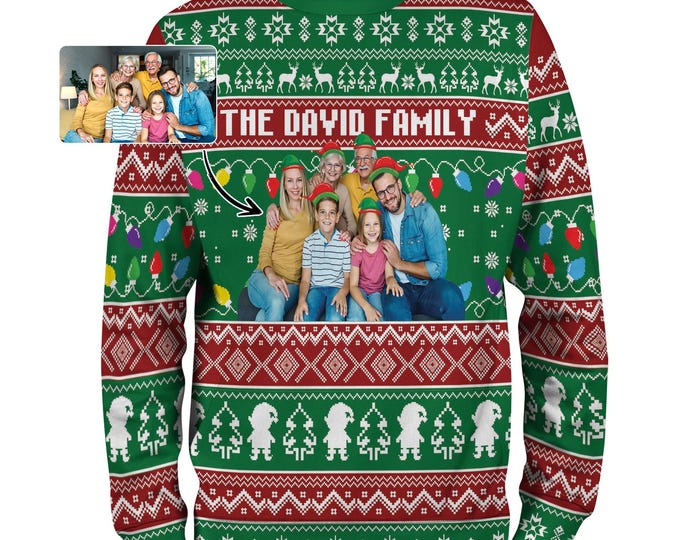 Personalized Photo Family Christmas Ugly Sweater, Custom Matching Shirts, Funny Custom Face Sweatshirt, Family Reunion Festie