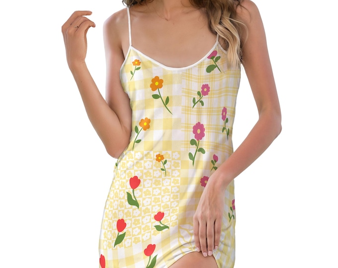 Womens Spaghetti Strap Floral Dress, Summer Casual Dresses for Women, Vintage Floral Sleepwear Dress Pocket, Dress Gift For Women