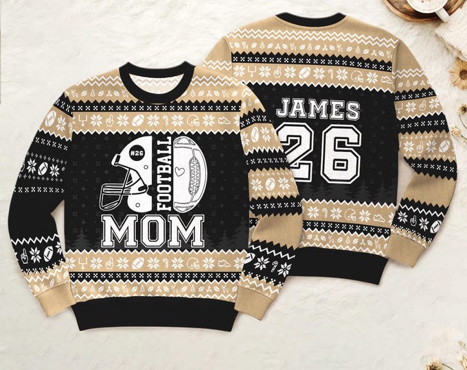 Custom Senior Football Mom Ugly Xmas Sweater, Tis The Season Football Sweatshirt, Ladies Christmas Jumpers Gift Holiday, Game Day Shirt