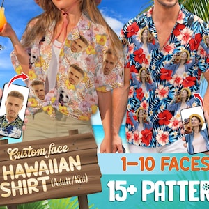 Camisa havaiana personalizada com rosto, camisa havaiana Aloha personalizada, rosto personalizado para animais de estimação, homens e mulheres, festa engraçada na praia do Havaí personalizada