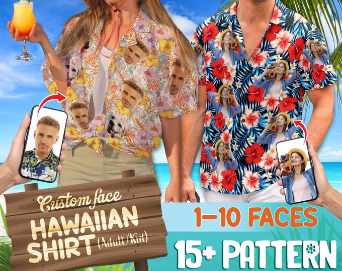 Featured listing image: Custom Hawaiian Shirt With Face, Personalized Aloha Hawaiian Shirt, Customize Face for Pet Men Women, Funny Custom Hawaii Beach Party