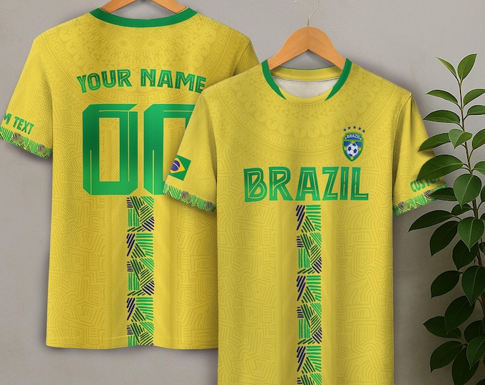 Custom Brazil Team Jersey, Soccer Uniform, Youth Football Apparel, Adult Game Wear, Add Custom Name or Number