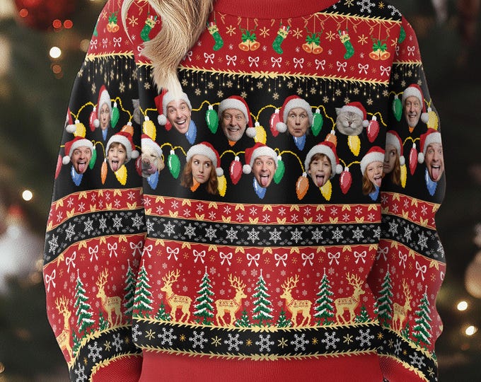 Custom Face Family Christmas Sweater for Men, Women & Kids, Custom Pet Ugly Sweatshirt with Photo, Funny Christmas Jumper Trending Holiday