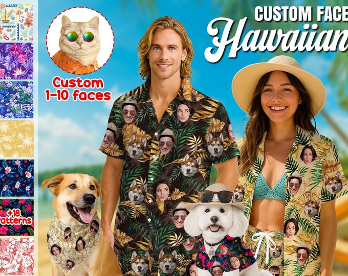 Custom Hawaiian Shirt With Face & Logo – Personalized Pet and Face Prints, Fun Beach Party Shirt for Men Women, Unique Customized Outfit