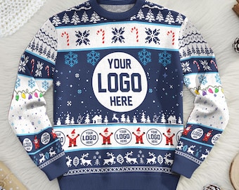 Custom Logo Ugly Sweater, Personalized Company Xmas Sweatshirt, Funny Christmas Jumpers for Men & Women, Business Logo Matching Gift Team