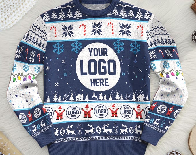 Custom Logo Ugly Sweater, Personalized Company Xmas Sweatshirt, Funny Christmas Jumpers for Men & Women, Business Logo Matching Gift Team