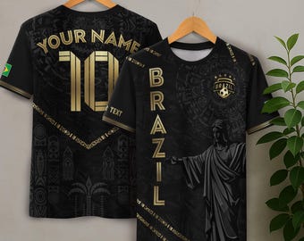 Custom Brazil Soccer Jersey - Personalized Name & Number, Yellow, Size X-Large - View #2
