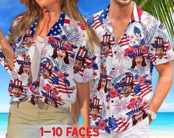Custom Hawaiian Shirt With Face, Customized Funny 4th Of July Mens and Womens Shirts, Personalized American Flag Shirt, Custom USA Shirt
